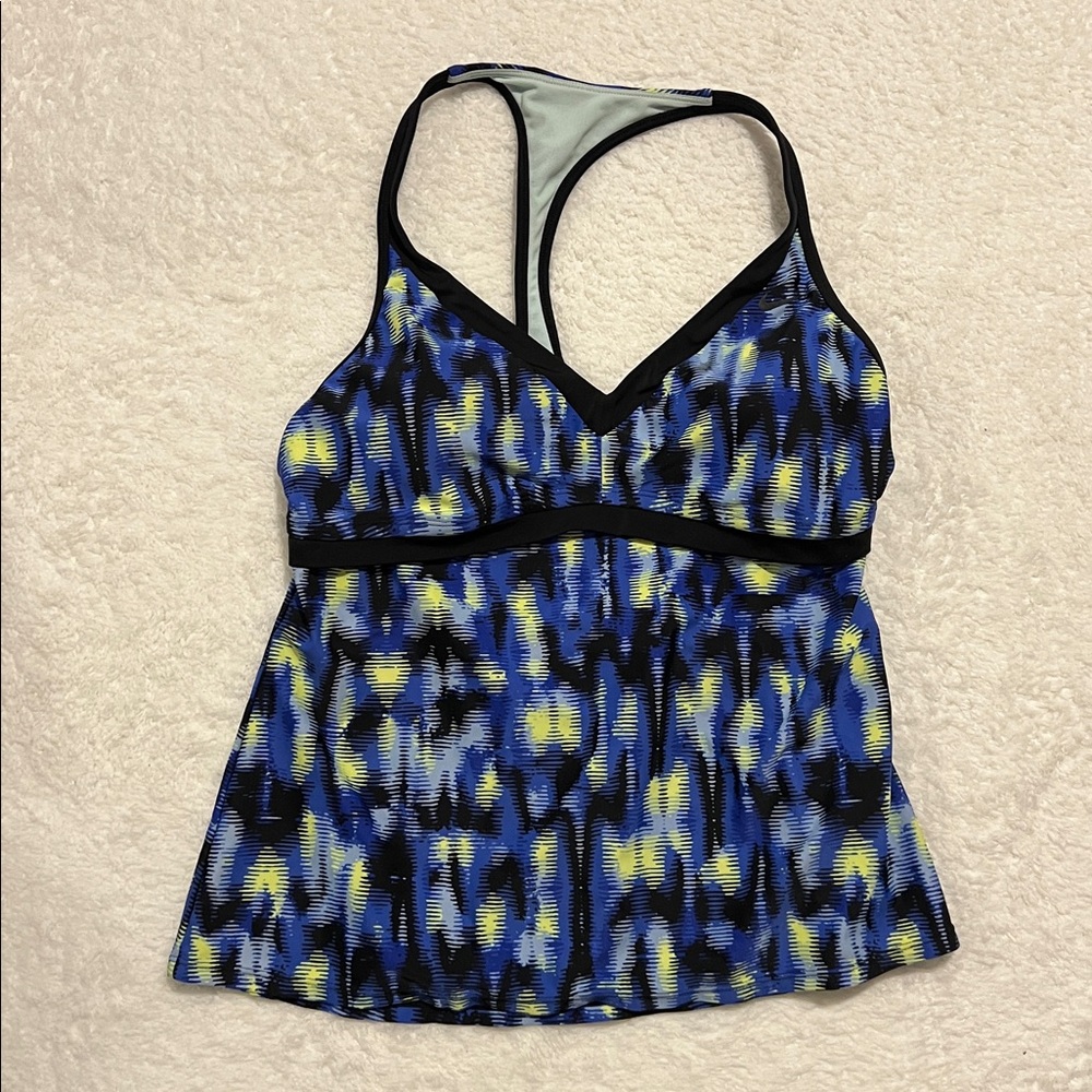 Nike Women’s Blue Black Yellow Patterned One-Piece Swim Top